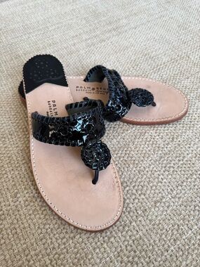 Palm Beach Sandals Shiny Black Leather,‎ Size 10